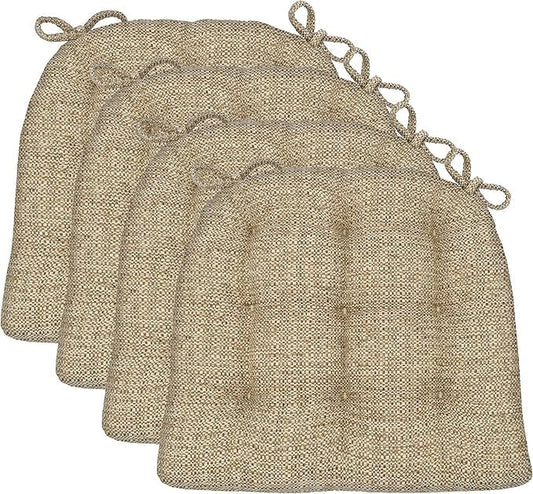 Barnett Home Decor Dining Chair Cushions with Ties, 16.5 x 18, Pack of 4 – Brisbane Camel Tweed – Stain-Resistant Performance Fabric, Latex Foam Fill, Made in USA