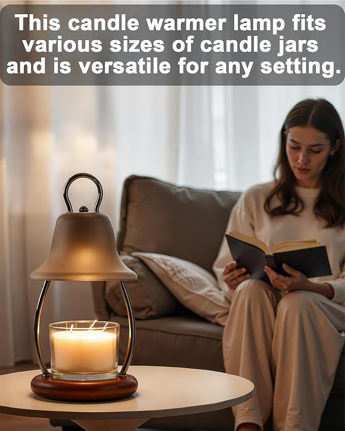 Candle Warmer Lamp with Timer & Dimmer - Electric Candle Light Warmer for Jar Candles, Adjustable Brightness, 2 Replacement Bulbs Included (Black)