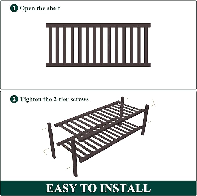 Smiry Bamboo Shoe Rack for Closet, 2 Tier Wooden Stackable Shoe Organizer, Free Standing Shoes Storage Shelf for Entryway, Front Door Entrance, Brown