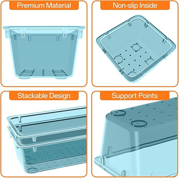 WOWBOX 40 PCS Plastic Drawer Organizer Set, 4 Sizes Desk Drawer Organization and Storage Containers for Makeup, Cosmetics, Jewelry and Gadgets in Kitchen, Bathroom, Bedroom, Office, Clear Sea Blue