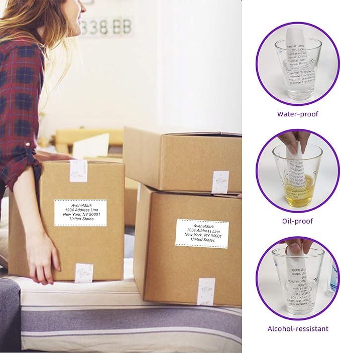 AveneMark 12 Rolls 4" x 2" Direct Thermal Labels for Barcodes Postage Address Shipping Labels Compatible with Rollo & Zebra Desktop Printers Adhesive - 750 Labels/Roll