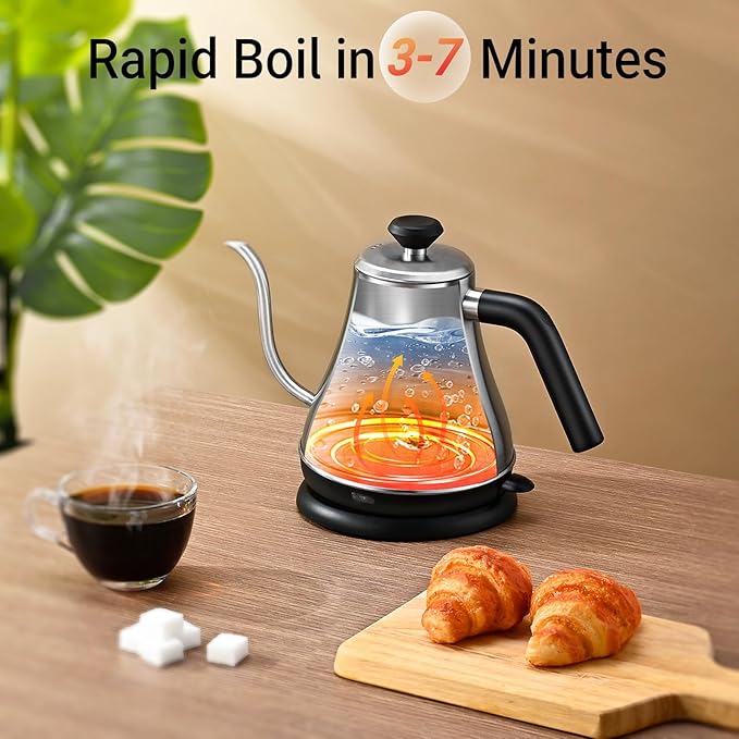 Mecity Electric Kettle Gooseneck Water Kettle Stainless Steel Tea Kettle Water Boiler Fast Heating, Auto Shut Off, 27 fl oz, 1000W, Stainless Steel