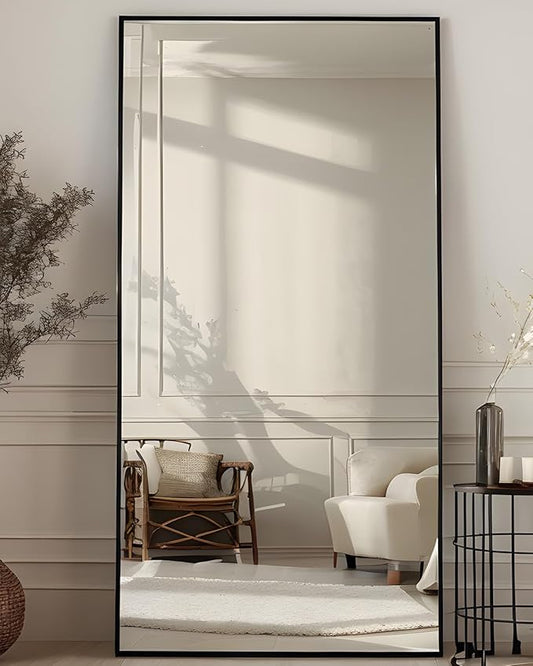 Antok Full Length Mirror, 76"x34" Floor Mirror with Stand, Hanging Mounted Mirrors for Bedroom, Living Room, Cloakroom, Dining Room, Black, Rect