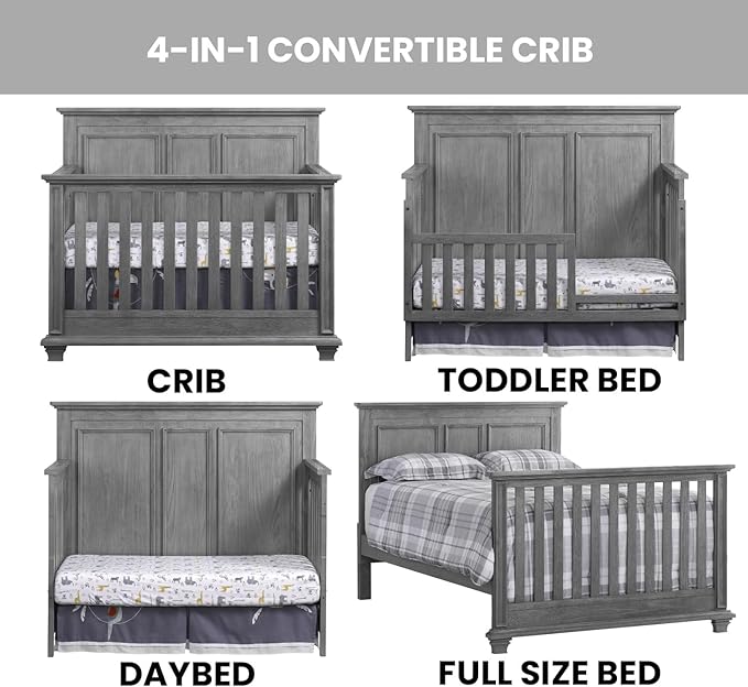 Oxford Baby Kenilworth 4-in-1 Convertible Baby Crib, Graphite Gray, GreenGuard Gold Certified