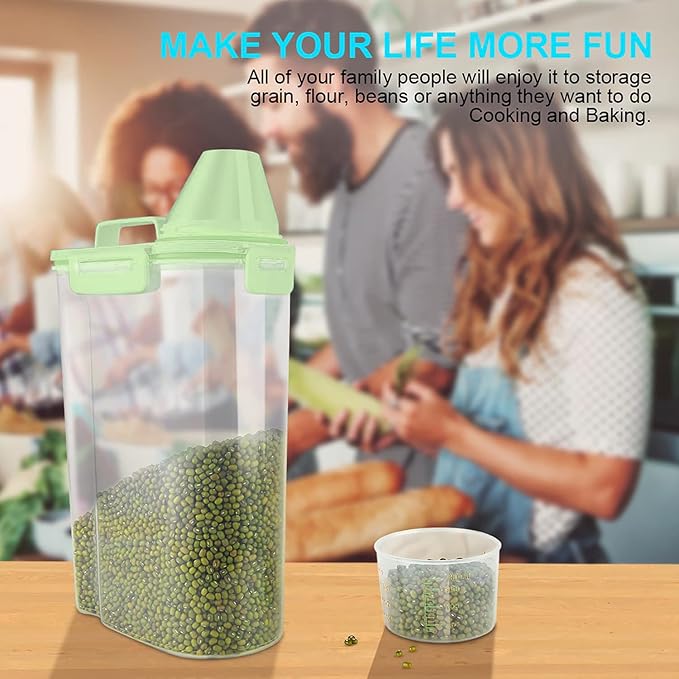 Rice Airtight Dry Food Storage Containers, BPA Free Plastic Storage Bin Dispenser with Pourable Spout, Measuring cup for Cereal, Flour and Baking Supplies, Include a Stainless Steel Whisk