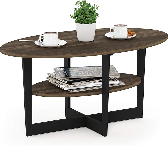 Furinno Coffee Table, 1-Pack, Columbia Walnut/Black