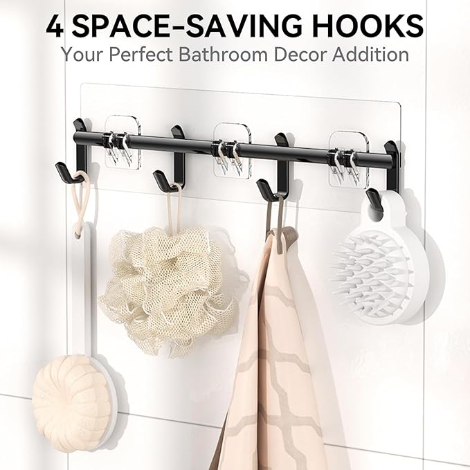 YASONIC Shower Caddy 6 Pack Rustproof shower Organizer, Large Capacity Shower Shelves for inside shower, Bathroom Organizers and Storage with Soap Holder and 12 Hooks, Adhesive Shower storage, Black