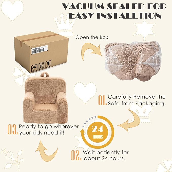 Snuggly-Soft Cuddly Toddler Plush Armchair for Boys and Girls Fuzzy Plush Kids Sofa Couch Reading Chair with Children Friendly Handle for Easy Movement & Double Pockets for Good Storage, Camel