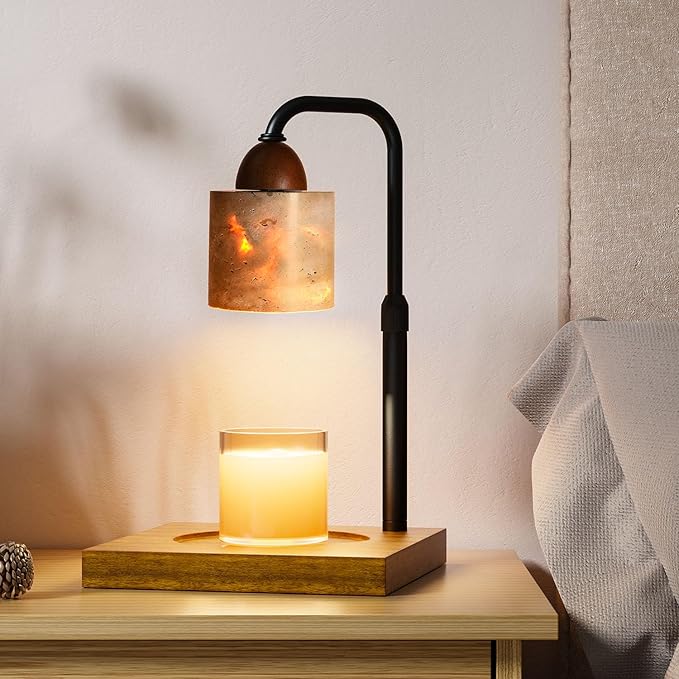Candle Warmer Lamp With Timer, Adjustable Height Dimmable for Bedroom, Wax Lamp for Scented Candles With Marble, 2 Bulbs House Warming Gifts for Mom (Cylinder)