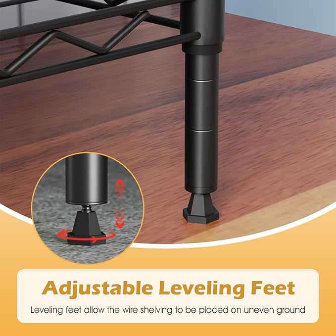 PayLessHere 4 Tier Shelving Unit 13.4" D×53.7" W×35" H Metal Shelving Standing Storage Shelf with 4 Steel Frame Adjustable Layer Racks Metal Commercial Shelf for Kitchen, Garage (Black)