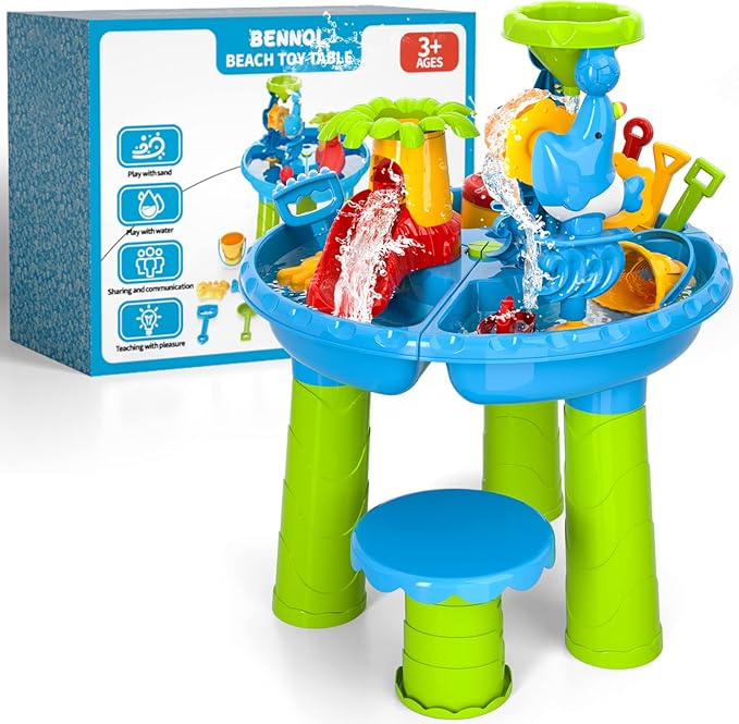 3-in-1 Water Sand Table Outside Toys for Toddlers, Summer Outdoor Beach Backyard Toys Water Table for Kids Todllers 3-5, Activity Sensory Tables Birthday Gifts for Boys Girls