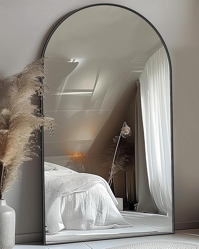 Antok Full Length Mirror, 81"x41" Floor Mirror with Stand, Hanging Mounted Mirrors for Bedroom, Living Room, Cloakroom, Dining Room, Black, Arched