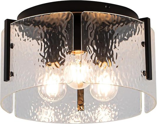 MAYNA Modern Black Semi Flush Mount Ceiling Light Fixture, 3-Light Hallway Light Fixtures Ceiling Mount, Dimmable Kitchen Lighting Fixtures Ceiling Lights for Bedroom Bathroom Dining Room Entryway