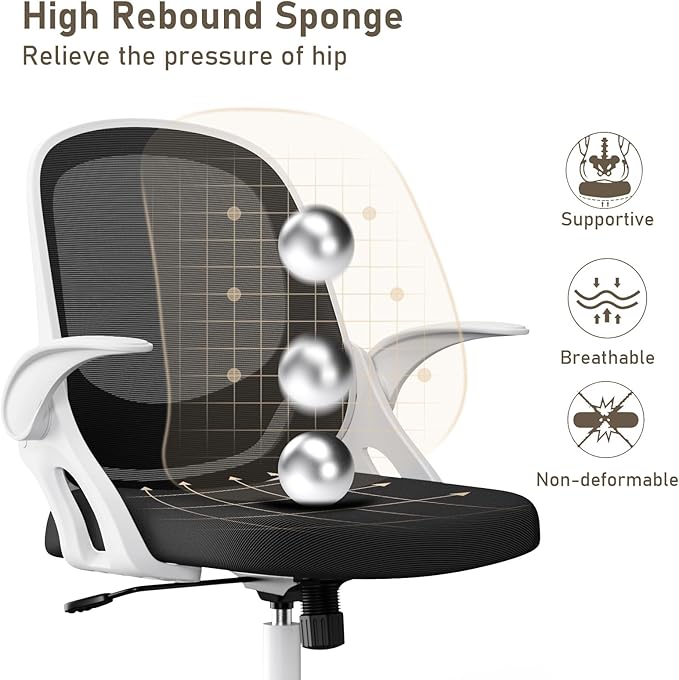 Home Office Chair Work Desk Chair Comfort Ergonomic Swivel Computer Chair, Breathable Mesh Desk Chair, Lumbar Support Task Chair with Wheels and Flip-up Arms and Adjustable Height