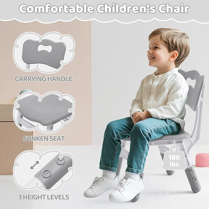 Toddler Table and 2 Chairs Set, Height Adjustable Kids Table and Chairs, 31.5''L x 23.6''W, Marble Pattern & Graffiti Desktop, Children Multi-Activity Table for Home/Daycare/Classroom