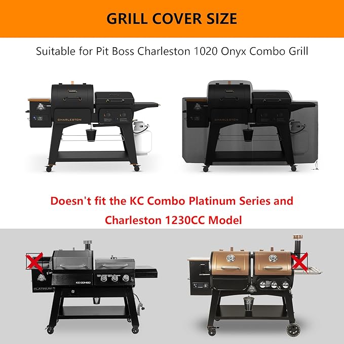 Grill Cover for Pit Boss Charleston 1020 Pellet Grill Gas Griddle Combo Series,All-Weather Outdoor Heavy Duty 600D Waterproof Pitboss Smoker Cover for PB1020NX Pellet Grill,Black