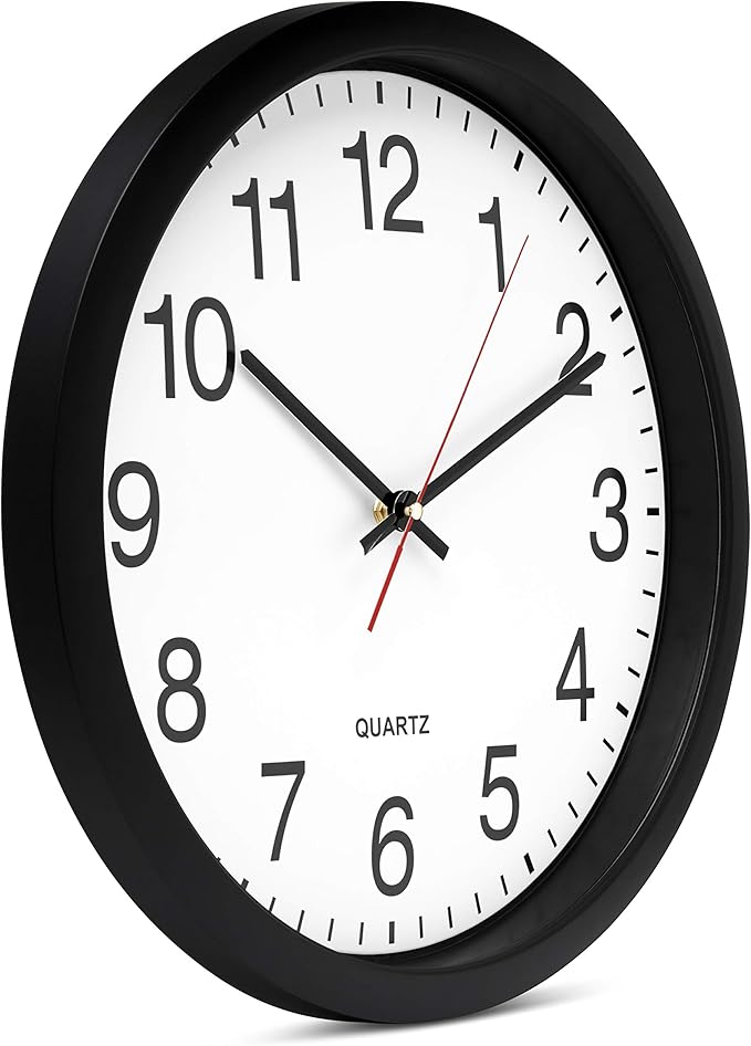Bernhard Products Black Wall Clock, Silent Non Ticking - 16 Inch Extra Large Quality Quartz Battery Operated Round Easy to Read Home/Office/Business/Kitchen/Classroom/School Clocks