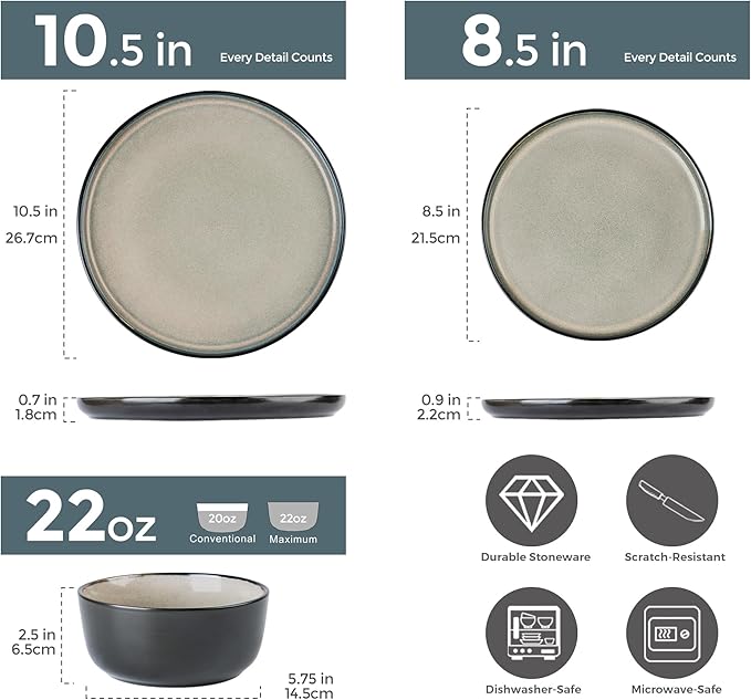 AmorArc Stoneware Dinnerware Sets,Round Reactive Glaze Plates and Bowls Set,Highly Chip and Crack Resistant | Dishwasher & Microwave Safe Dishes Set,Service for 4 (12pc)