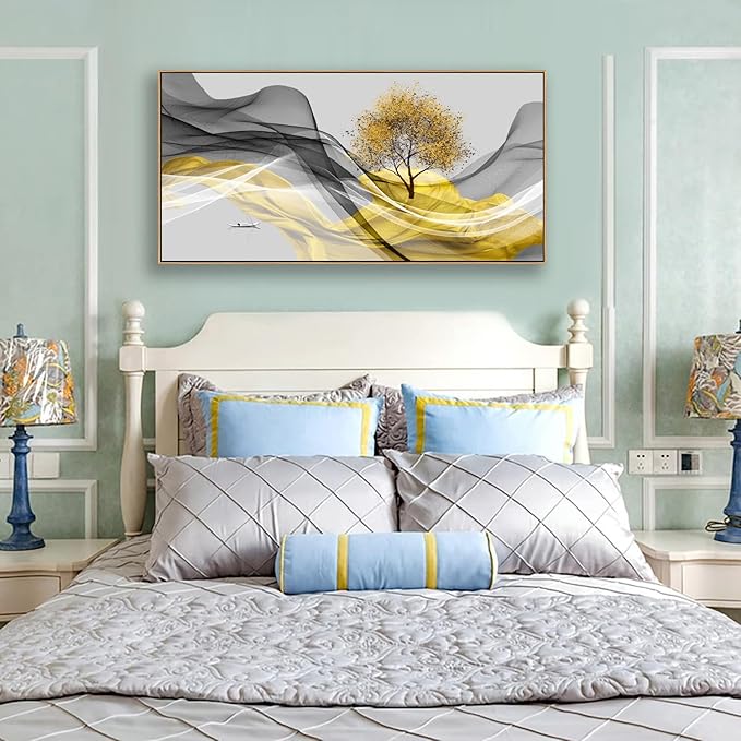 Tucai Decor Framed Wall Art Canvas Modern Light Luxury Abstract Ink Landscape Painting Artwork Waterproof Canvas Print Bedroom Home and Office Wall Art for living Room Wall Decor 24x48inch