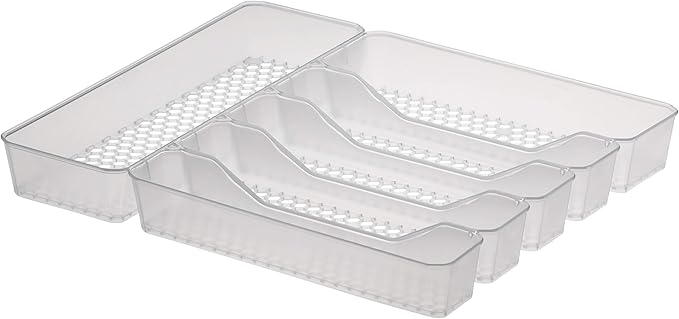 Spectrum Diversified Hexa Drawer Organizer Tray Modern Kitchen Cutlery, Utensil, Silverware Holder Caddy, 6 Dividers Cabinet Storage, 13 x 16, Clear Frost