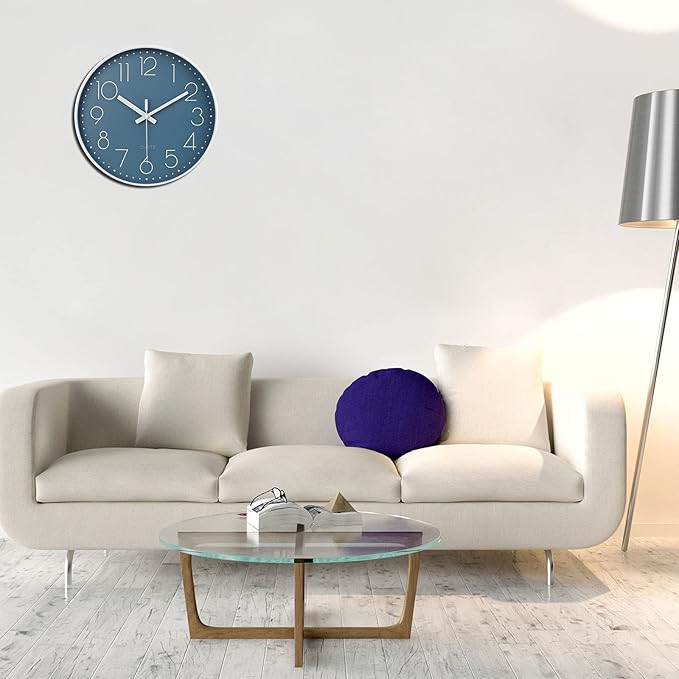 Large Wall Clock Decor for Pool Patio Home Bedroom Living Room (Blue 13.5 Inch)