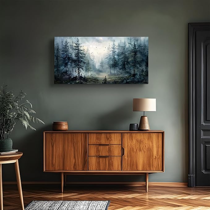 SERIMINO Large Canvas Wall Art, Forest Landscape Canvas Prints Paintings, Pine Trees Room Decorations, Foggy Forest Pictures Wall Decor Living Room, Bedroom Bathroom Aesthetic Large Artwork 20"X40"