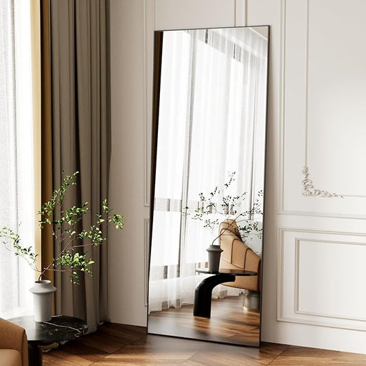69"x24" Full Length Mirror,Black Tempered Glass Rectangle Floor Standing Mirrors, Wall Mounted Hanging Aluminum Alloy Frame Bedroom Floor