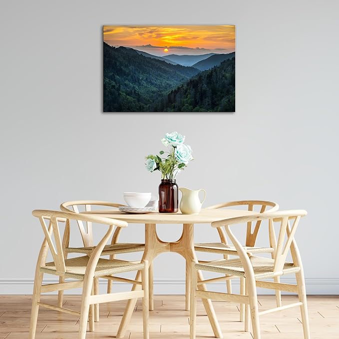 Forest Sunrise Wall Art Decor Great Smoky Mountains Photo Prints National Park Landscape Canvas Painting Artwork Framed for Bedroom Living Room (16x24 inch)
