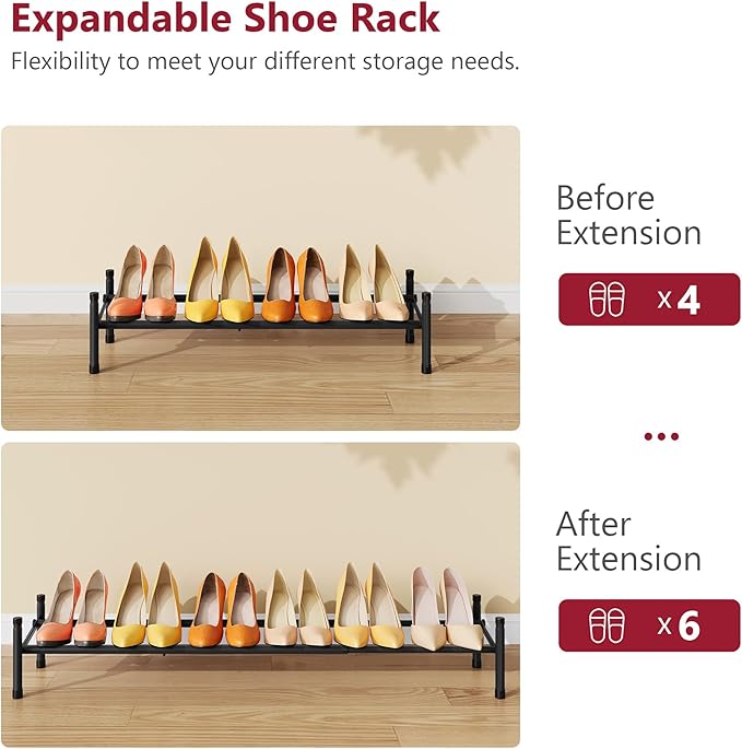 Tajsoon Expandable Shoe Rack for Closet 1 Tier, 28“-41“Adjustable & Stackable Shoe Shelf Storage, Metal Shoe Rack Organizer for Front Door Entrance, Closet, Garage, Entryway, Black