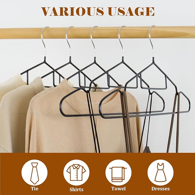 Clothes Hangers 50Pack,Black Metal Hangers with Tie Bar,Non-Slip Heavy Duty Hanger with Shoulder Notches for Dress and Camisole,Space-Saving Shirt Hanger（Black）