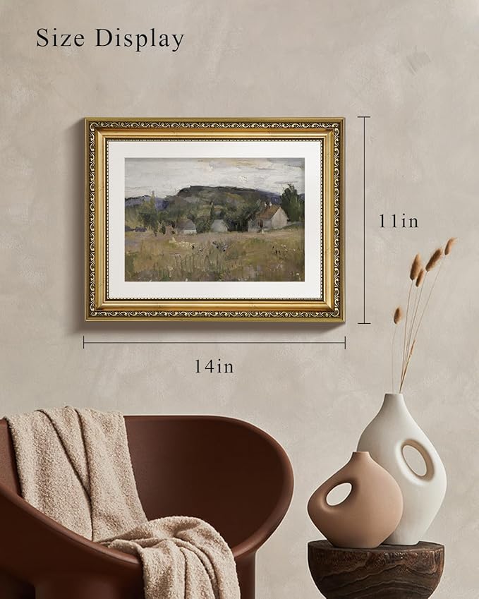 VIYYIEA Gold Framed Wall Art Canvas Print Home Decor Vintage Landscape Art Prints Wall Decor Abstract Serene Countryside Scene Wall Prints Mid Century Modern Decor for Living Room Bedroom 11x14in