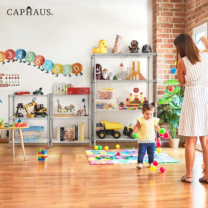 CAPHAUS NSF Adjustable Height Wire Shelving Unit w/Liner, Basement Storage Shelving, Metal Steel Storage Shelves, Garage Shelving Storage Organizer, Utility Shelf, 4-Tier W/Wheels W/Liners, Black