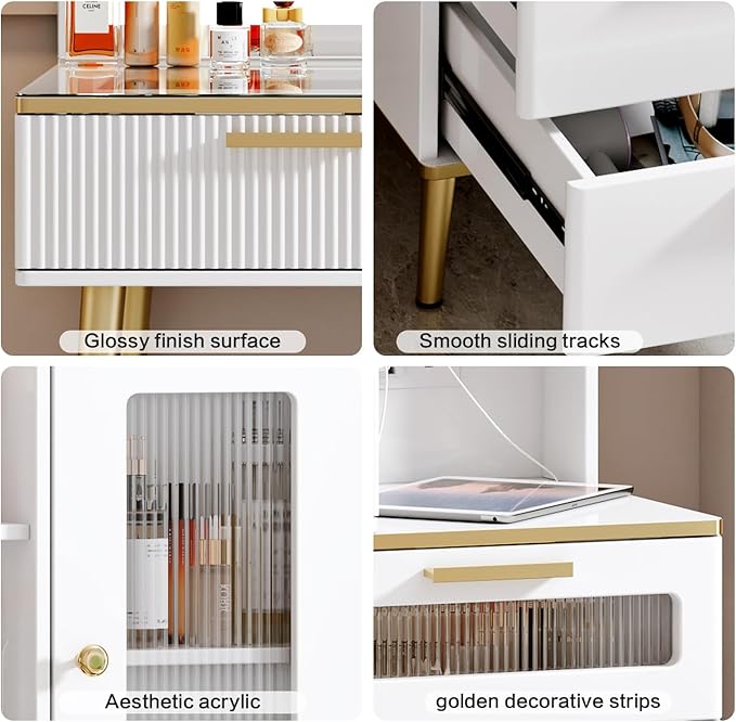 Vanity Desk with 29.53" HD Lighted Mirror, 47.24" Big Modern Vanity Desk with Mirror and Lights, Makeup Vanity with 5 Drawers and Storage Shelves and Charging Station, White