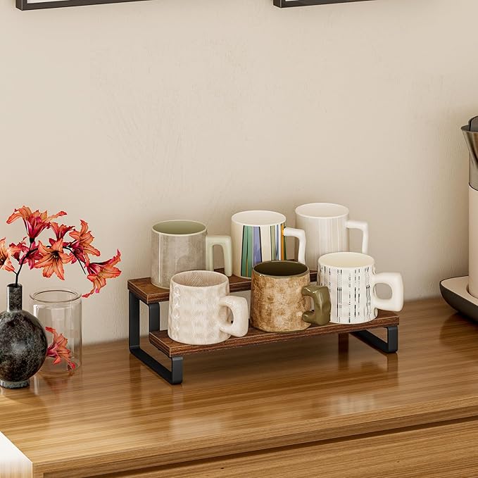 Giikin 2 Tier Display Riser Stand, Wooden Display Stand Perfume Organizer Stand Cupcake Stand Holder, Tiered Display Stand Risers Display Shelf for Home and Shop