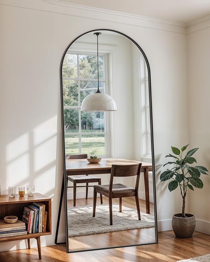 Full Length Mirror with Stand, 71"x26" Arched Full Body Mirror, Large Stand Up Mirrors, Aluminum Frame Floor Standing Mirrors, Freestanding Hanging Leaning Mounted for Bedroom Living Room, Black