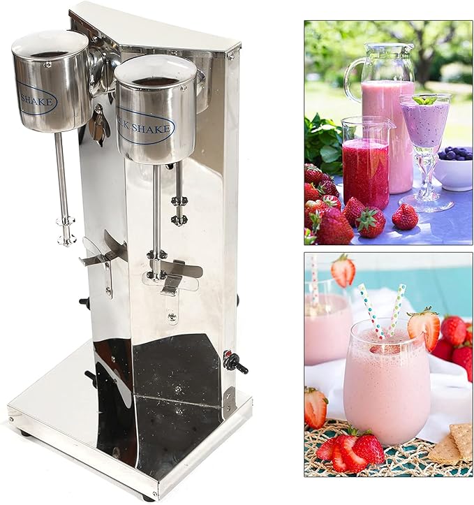 Electric Milkshake Maker, Commercial Stainless Steel Milk Shake Machine, Drink Mixers, 18000r/min & 650ml/Cup, Smoothie Milk Foam Tea Mixer Blender + 2 PP Cups, 180W 110V (2 Head)