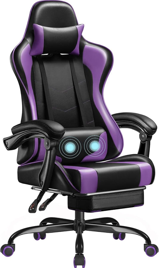 Homall Gaming Chair, Video Game Chair with Footrest and Massage Lumbar Support, Ergonomic Computer Chair Height Adjustable with Swivel Seat and Headrest (Purple)