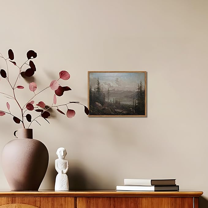 Floating Framed Canvas Wall Art - Majestic Mountain Forest Landscape Wall Decor - Natural Scenery Pictures Paintings Prints for Living Room Bedroom Bathroom Home Decoration 8x10 inch