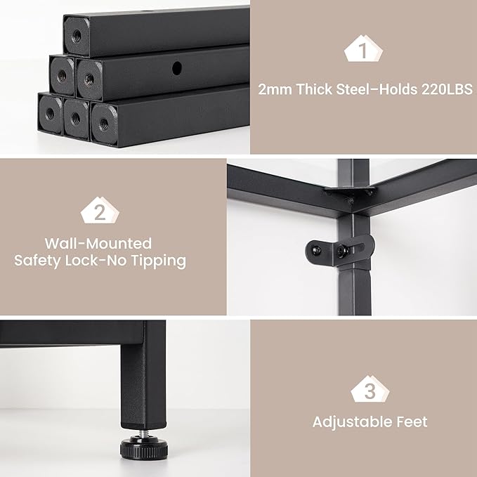 5-Tier Corner Shelf | 70 Inch Tall Bookshelf & Plant Stand, Heavy Duty Storage for Home Office & Living Room - Black