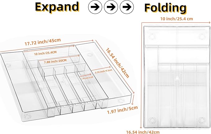 IEEK Utensil Organizer for Kitchen Drawers Expandable Flatware Organizer Utensil Tray Adjustable Cutlery Silverware Holder,Kitchen Drawer Organizer Tray for Knives,Forks,Spoons,Chopsticks,Clear-L