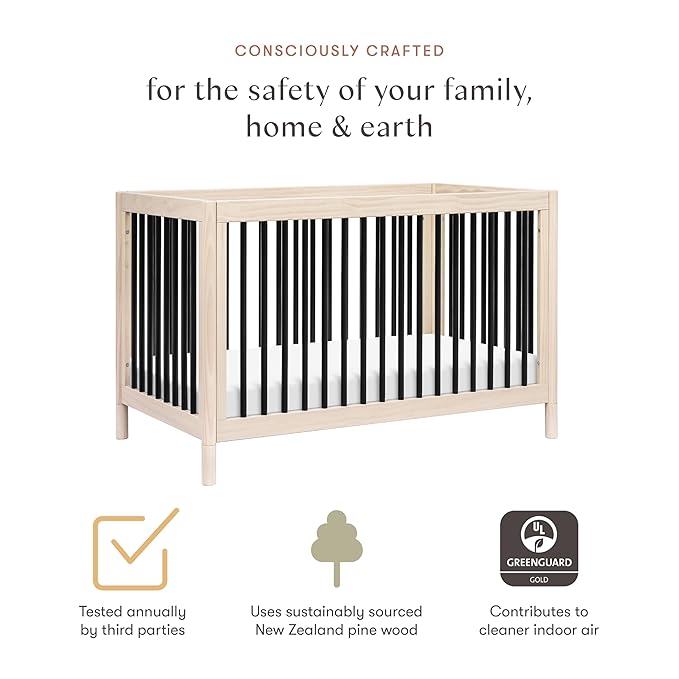 Babyletto Gelato 4-in-1 Convertible Crib with Toddler Bed Conversion in Washed Natural and Black, Greenguard Gold Certified