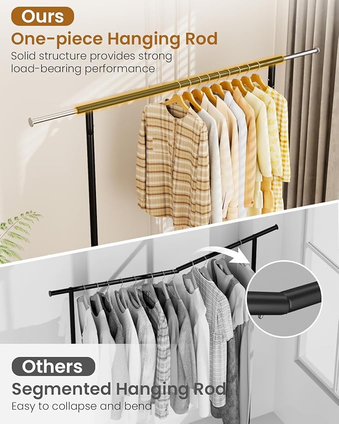 Heavy Duty Garment Rack, Metal Clothes Rack Load 450 LBS, Rolling Clothing Racks for Hanging Clothes with Lockable Wheels, Wardrobe Closet Coat Racks for Bedroom, Black