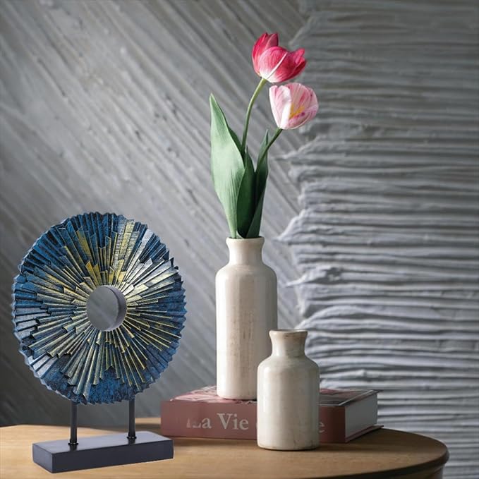 HODESumPure Gold Luxury Round Decorative Sculpture Statue Above Cabinet Home Decorations for Living Room Kitchen Fireplace Mantel Office Bookshelf Table Top Home Decor Accents (Blue)