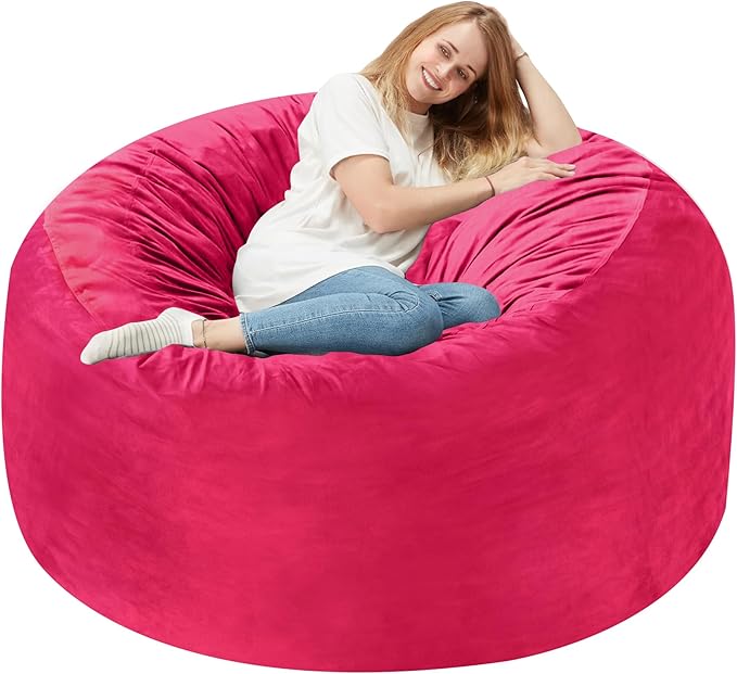 Homguava 3FT Bean Bag Chair: 3' Bean Bags with Memory Foam Filled, Large Beanbag Chairs Soft Sofa with Dutch Velvet Cover-Pink
