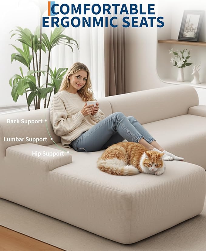 108" Sectional Couches for Living Room, Modular Sectional Sofa with L-Shape Chaise,Ultra Soft Corduroy L Shaped Couch Bed,Perfect Comfy Couches for Living Room, No Assembly Required, Beige