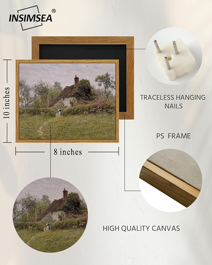 InSimSea Framed Canvas Wall Art, Vintage Decor, Classical Landscape Watercolour Painting, Rustic Wall Decor for Living Room, Bedroom, Farmhouse, Bathroom, 8"x10"