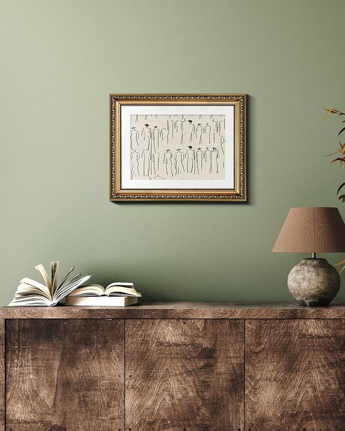 VIYYIEA Gold Framed Wall Art Canvas Print Home Decor Abstract Wall Art Room Decor Minimalist Portrait Artwork Shelf Decorations Vintage Bathroom Prints Line-Drawn Pictures Farmhouse Office 11x14in