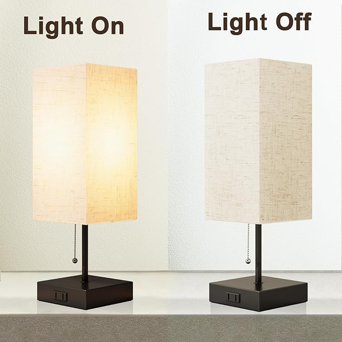 Table Lamp for Bedroom,Nightstand Lamp for Bedside with AC Outlets,Adjustable 3color LED Light Desk Lamp for Home Decor,Included Bulb and Lamp Shade (Linen White-onlyAC, 2PCS)