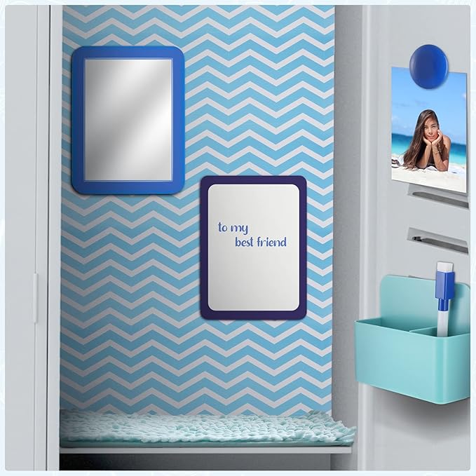 Yulejo Locker Accessories Kit Back to School Essentials Include Magnetic Wallpaper Mirror Locker Carpet Whiteboard Dry Erase Marker and Locker Organizer Supplies Girls School Office (Blue Series)