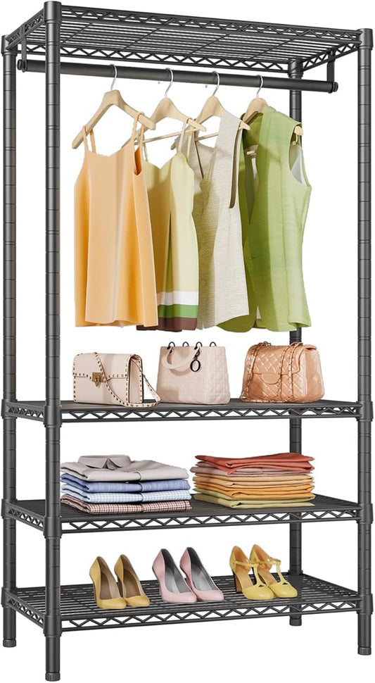 VIPEK V1 Medium Portable Garment Racks 440lbs Load Capacity, Heavy Duty Clothes Rack with 4 Tiers Adjustable Shelves & Hanging Rod, Compact Space-Saving Storage for Small Apartments/Dorms (Black)